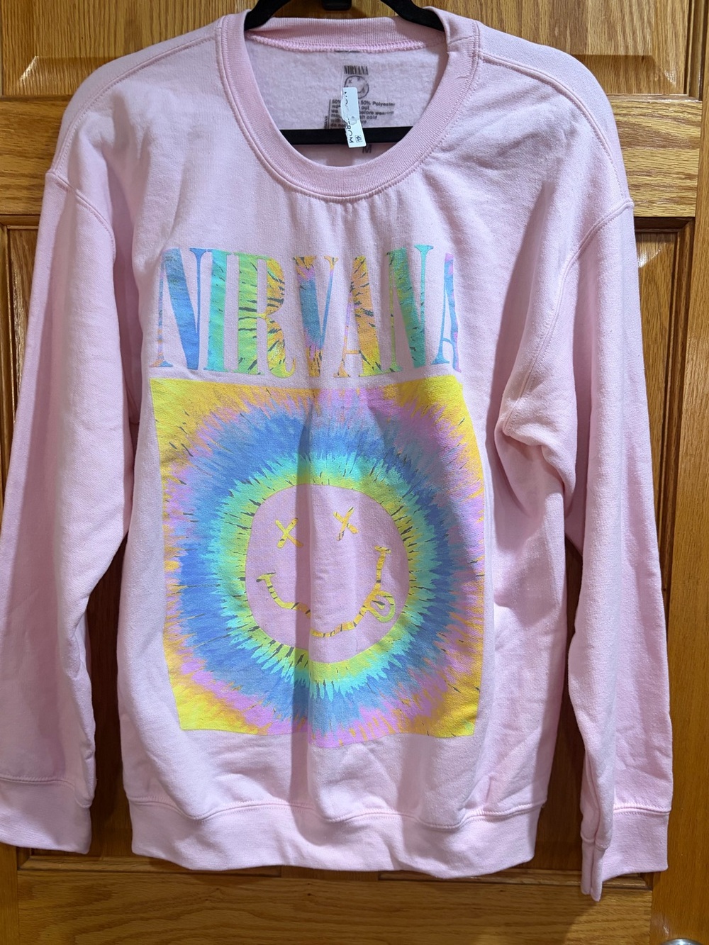 Nirvana Pink Tie-Dye Smiley Face Crewneck Sweatshirt NWT Size Medium